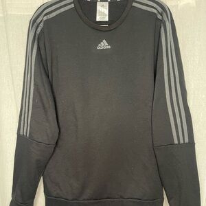 Adidas Men's Black Crewneck Sweater with Gray Stripes